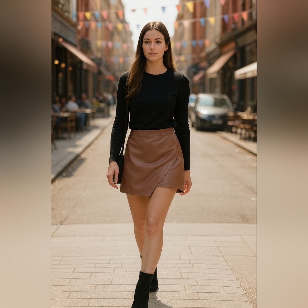 Lizard Thicket Tan Faux Leather Mini Skirt Size Medium